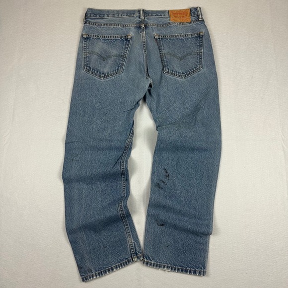 Levis 505 Straight Fit Denim Jeans Distressed Paint Splatter 33x28 - Picture 3 of 8
